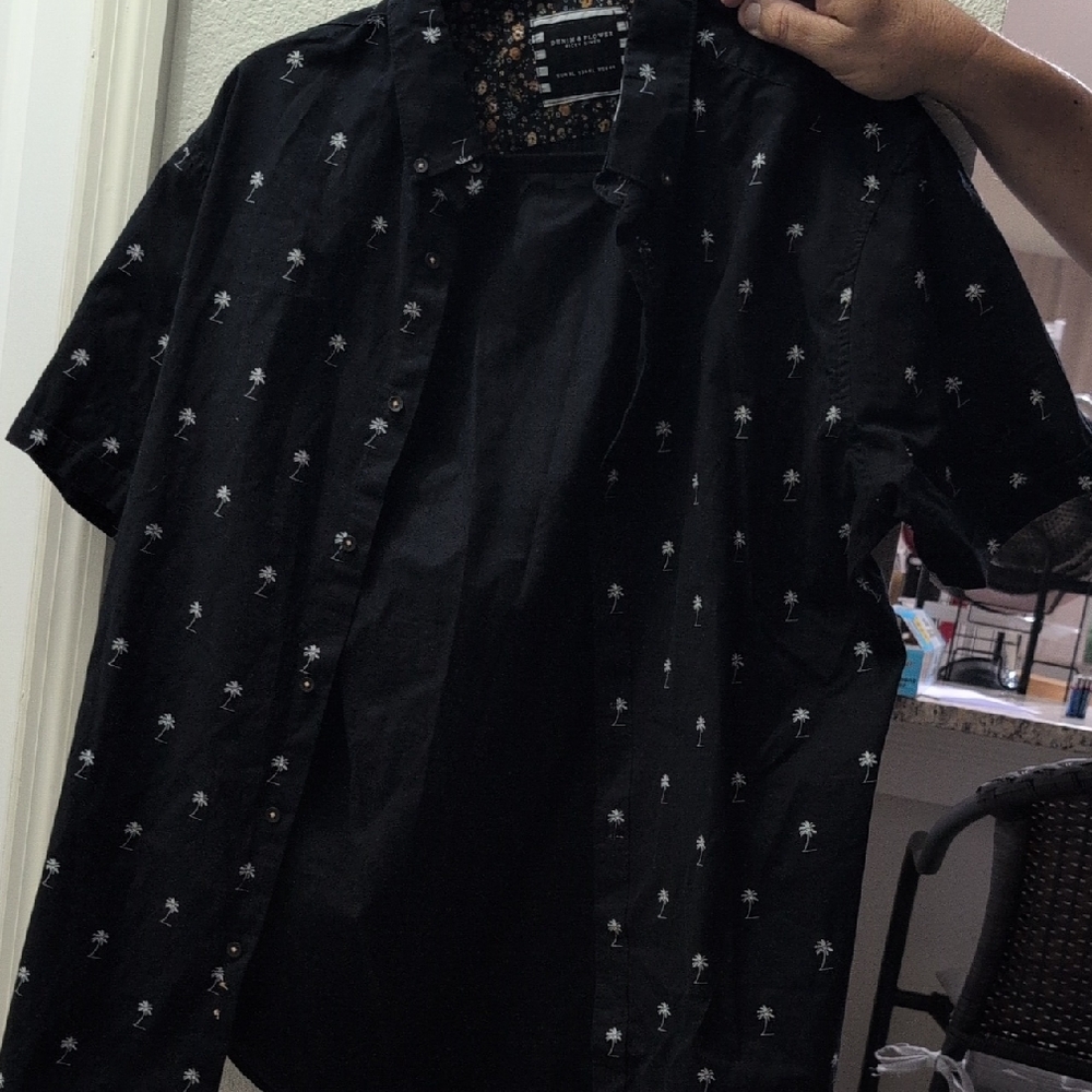 Denim & Flower Black Palm Tree Casual Shirt